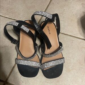 Torrid Black Sandals with Rhinestone Straps